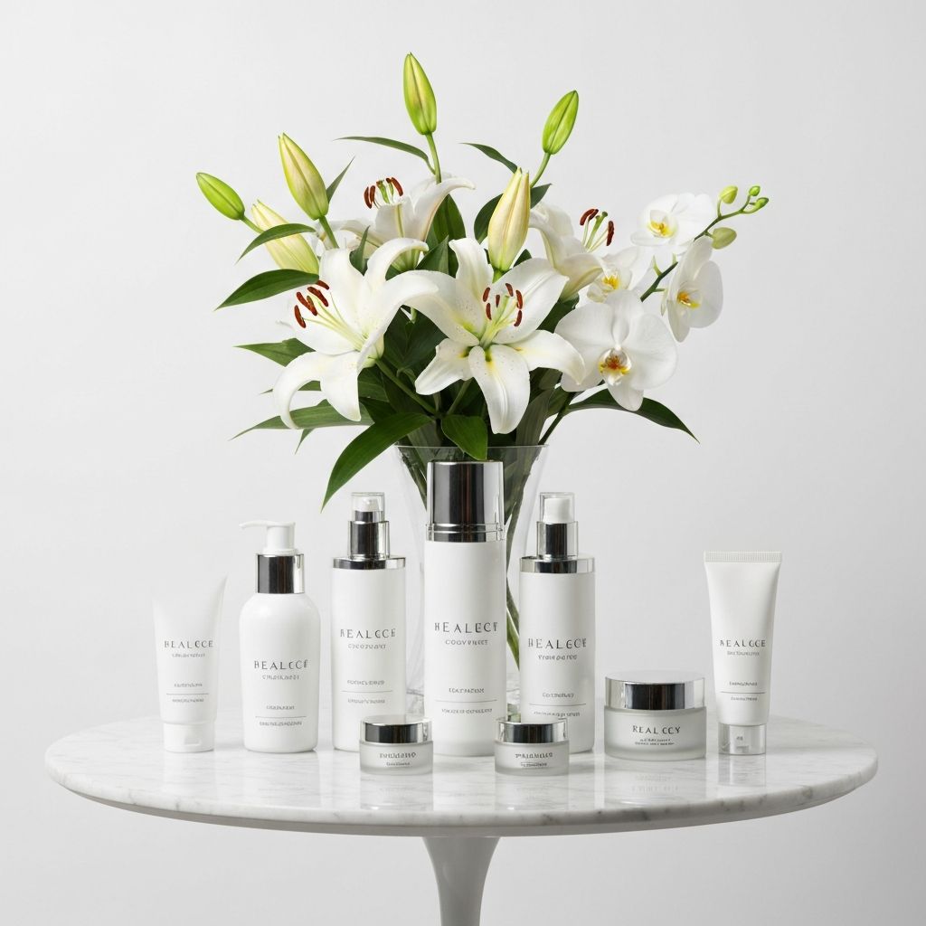 Productos de cuidado facial en mesa elegante