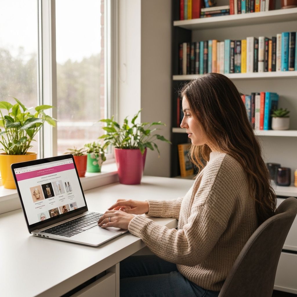 Mujer consultando sobre productos de belleza